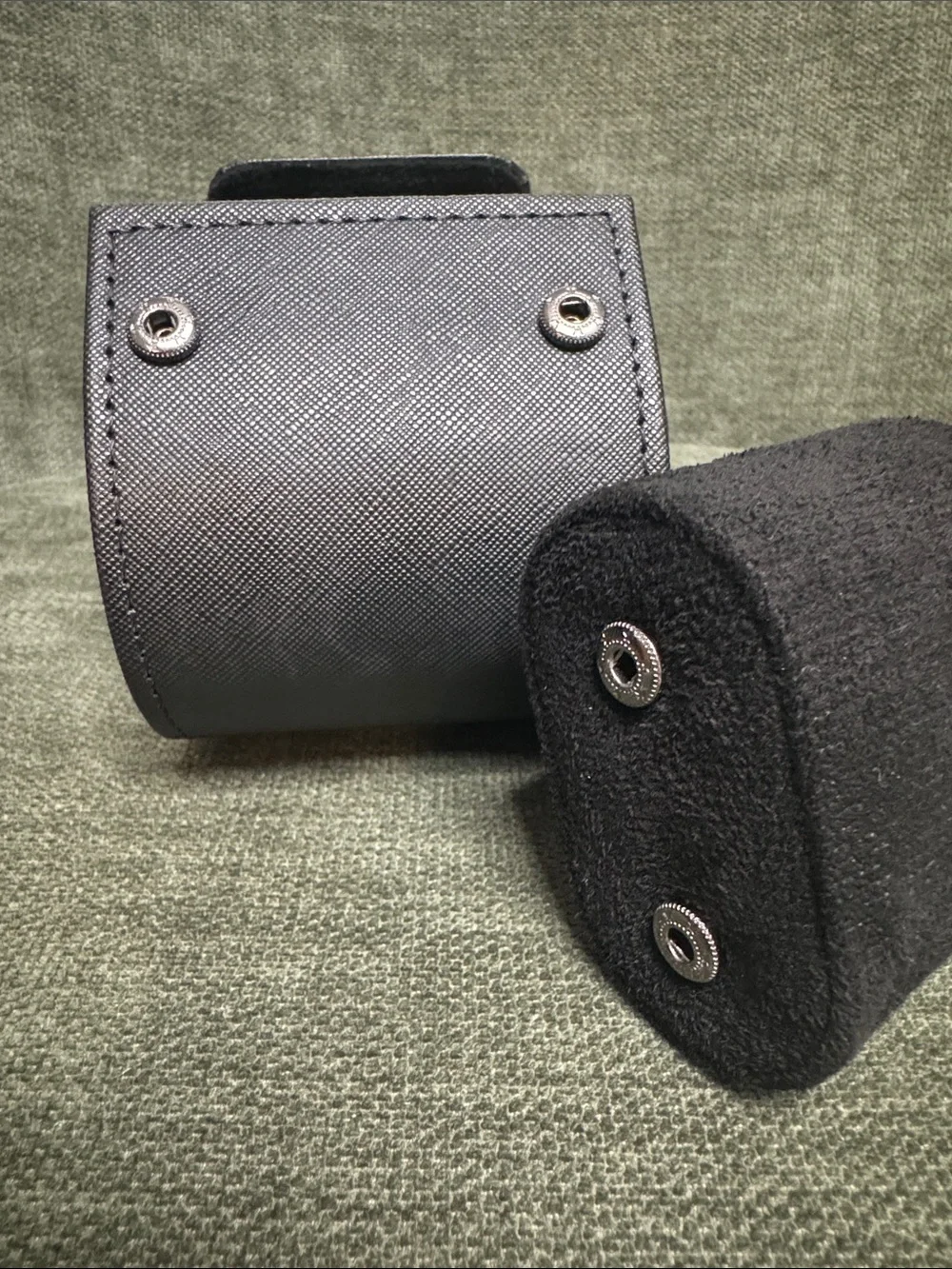 Men's Black Leather Travel Watch Case - Single